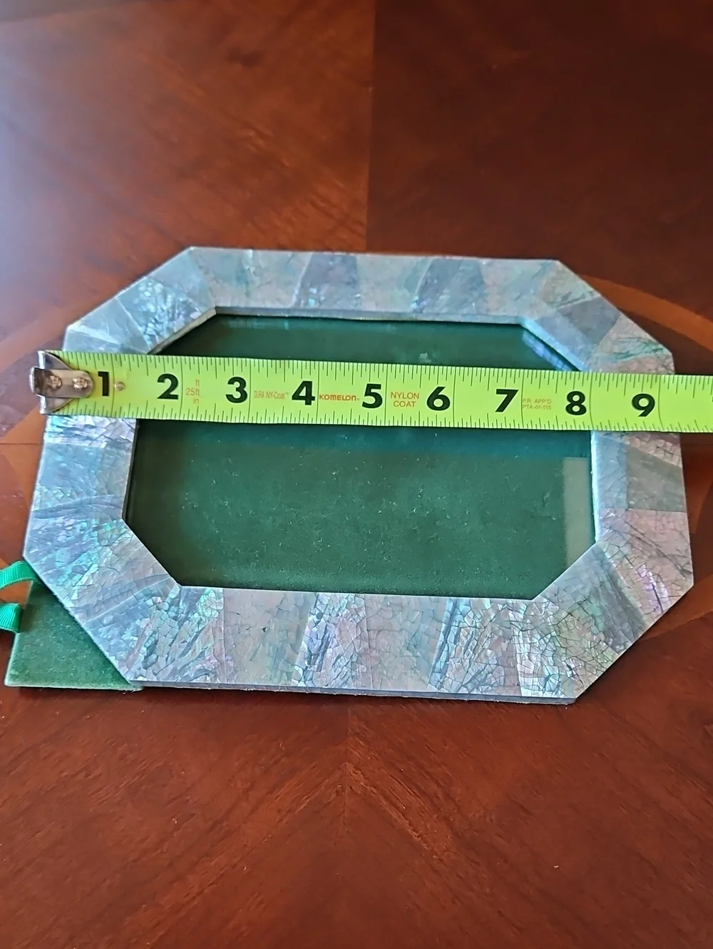 VTG MCM Abalone Mother of Pearl Mosaic Octagon Picture Frame Green Velvet Back
